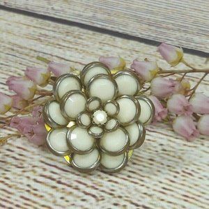 Women Flower Ring White Stones W/Silver Floral Jewel Jewelry Gift Mother Day VTG